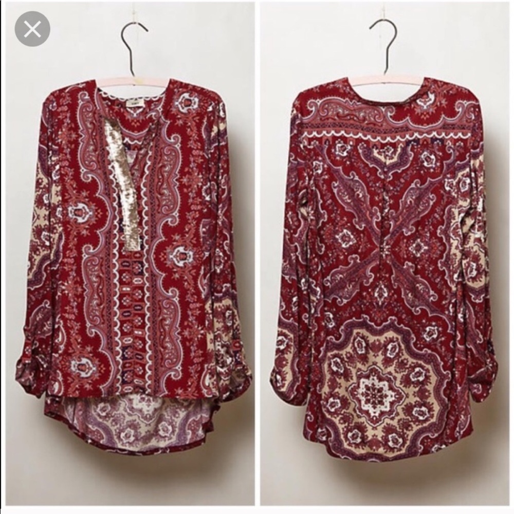 Anthropologie Tiny Devas Popover Tunic Paisley Shirt Top Long Sleeve 223 - Picture 2 of 10